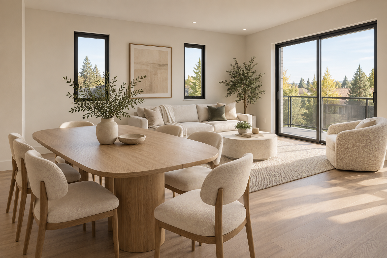 Dining and living space rendering at Six On Salisbury